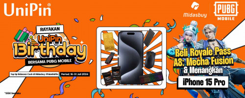 Meriahkan UniPin 13irthday bersama PUBG Mobile – Top Up Unknown Cash & Miliki RP A8 s.d iPhone 15 Pro